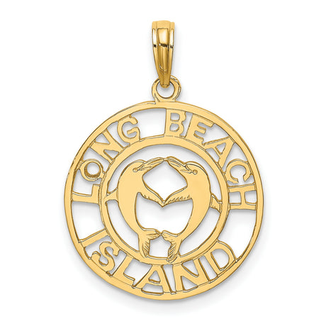 14k Yellow Gold Dolphin Heart Pendant, Nautical Coastal Charm for Women or Unisex Wear