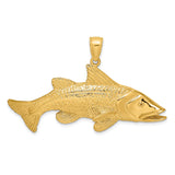 14k Yellow Gold Snook Pendant, Textured Fish Design, Coastal Marine Life Theme for Men and Unisex