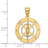 14k Yellow Gold Compass Pendant with Nautical Travel Theme and Directional Design