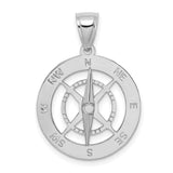 14k White Gold Compass Pendant with North South East West Letters, Nautical Travel Charm
