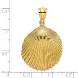 14k Yellow Gold Seashell Pendant with Detailed Scallop Shell Design, Nautical Travel Charm