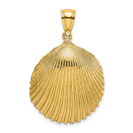 14k Yellow Gold Seashell Pendant with Detailed Scallop Shell Design, Nautical Travel Charm
