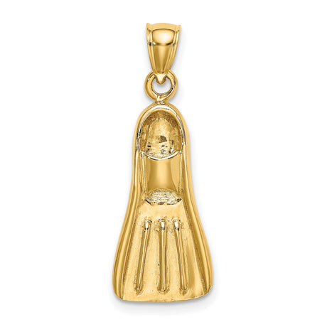 14k Yellow Gold Diving Fin Pendant, Nautical Ocean Charm for Divers and Beach Lovers