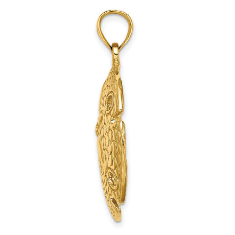 14k Yellow Gold Sand Dollar Pendant with Five Petal Cutout, Textured Nautical Charm