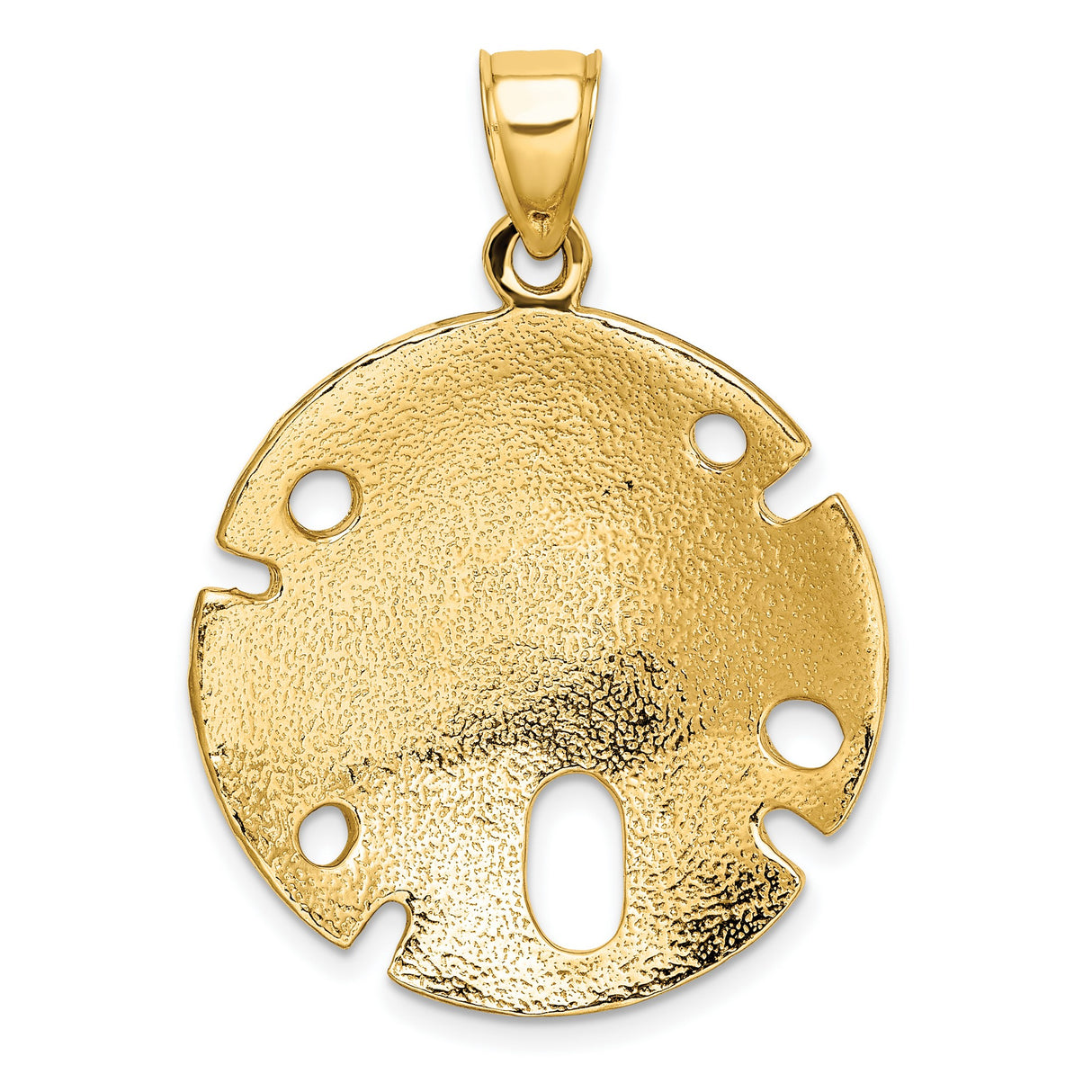 14k Yellow Gold Sand Dollar Pendant with Five Petal Cutout, Textured Nautical Charm