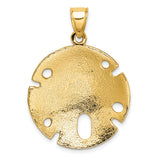 14k Yellow Gold Sand Dollar Pendant with Five Petal Cutout, Textured Nautical Charm