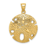 14k Yellow Gold Sand Dollar Pendant with Five Petal Cutout, Textured Nautical Charm