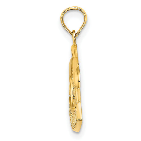 14k Yellow Gold Dolphin Pendant with Bold Hawaii Lettering, Tropical Ocean Charm