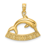 14k Yellow Gold Dolphin Pendant with Bold Hawaii Lettering, Tropical Ocean Charm