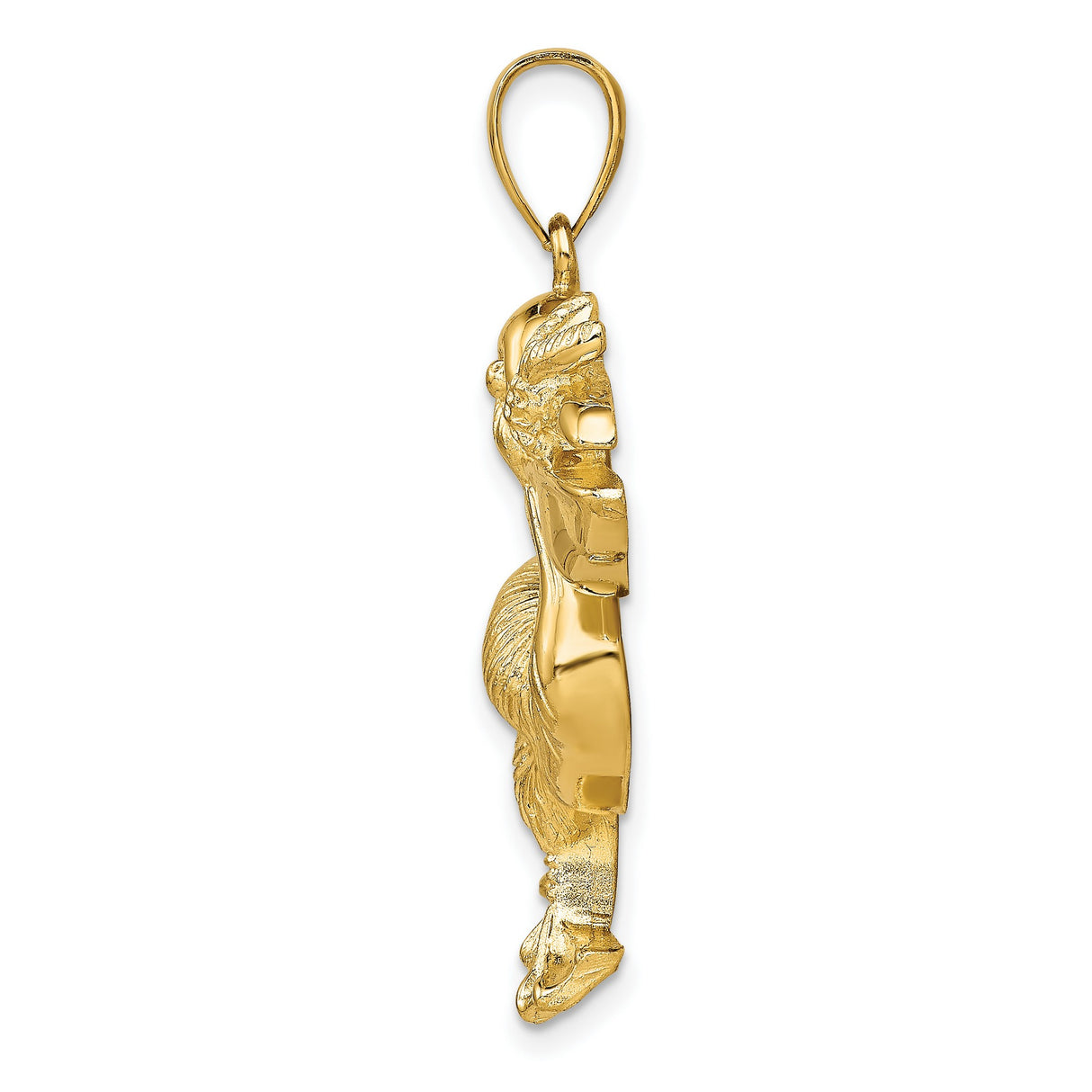 14k Yellow Gold Pelican Pendant with Fish Beak Detail, Nautical Coastal Bird Charm