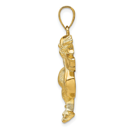 14k Yellow Gold Pelican Pendant with Fish Beak Detail, Nautical Coastal Bird Charm