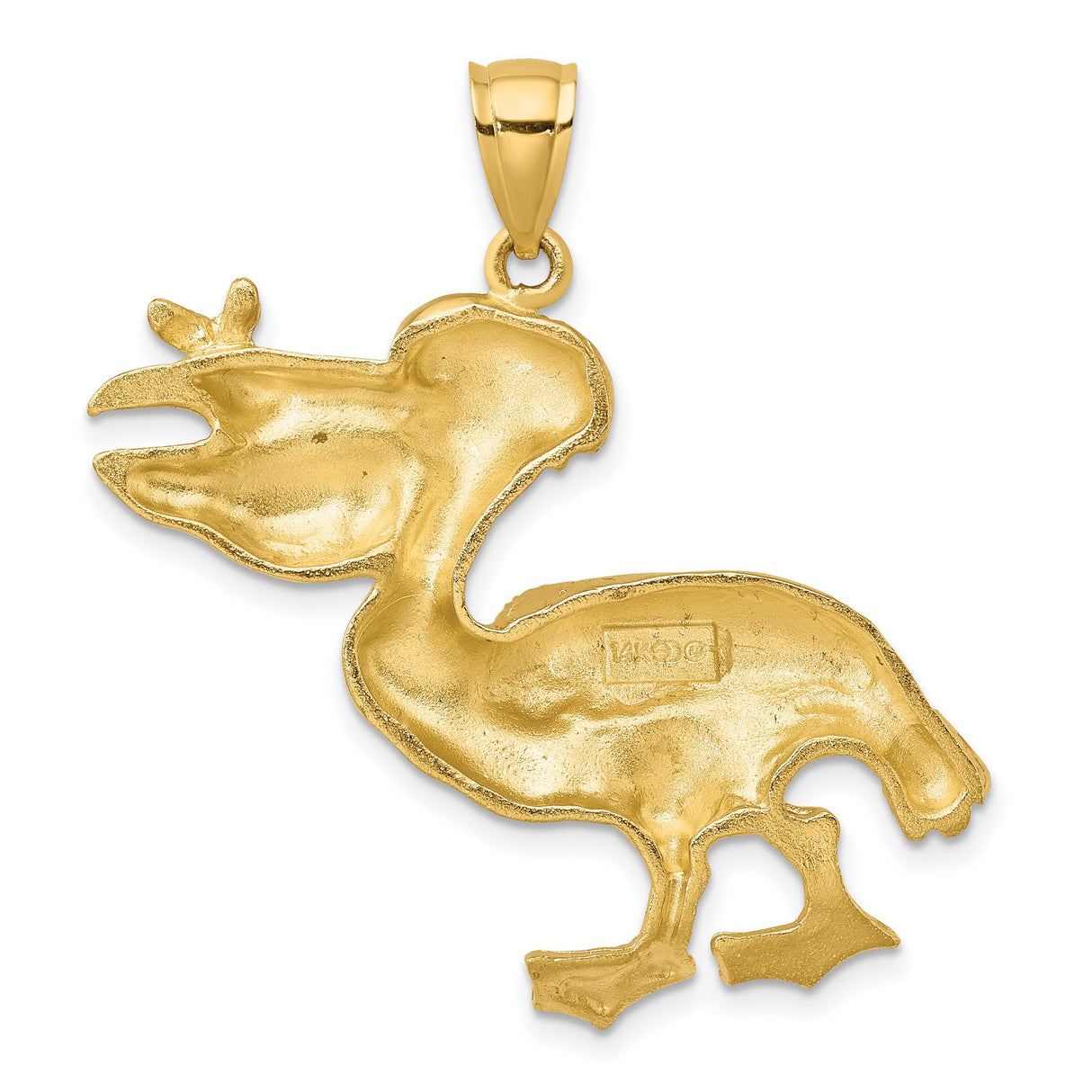 14k Yellow Gold Pelican Pendant with Fish Beak Detail, Nautical Coastal Bird Charm