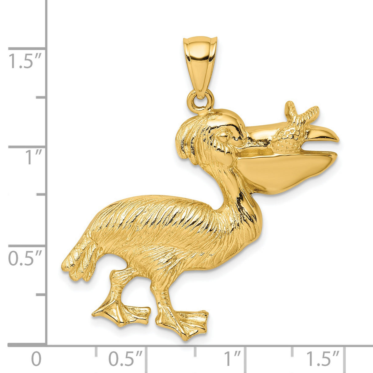 14k Yellow Gold Pelican Pendant with Fish Beak Detail, Nautical Coastal Bird Charm