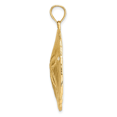 14k Yellow Gold Sand Dollar Pendant, Textured Ocean Charm with Nautical Coastal Design