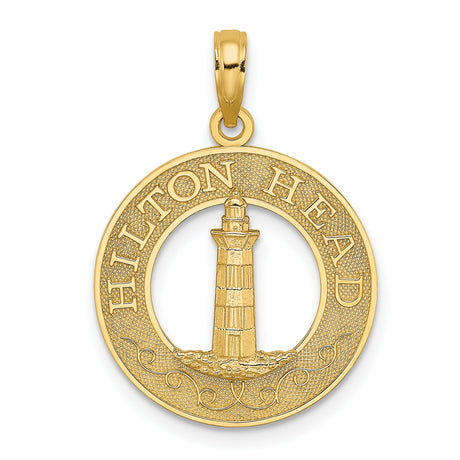 14k Yellow Gold Lighthouse Pendant with Wave Design, Nautical Coastal Charm