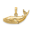 14k Yellow Gold Whale Pendant with Raised Tail, Humpback Whale Design