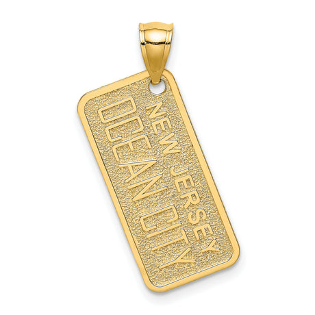14k Yellow Gold Ocean City NJ Pendant, Rectangular New Jersey Charm
