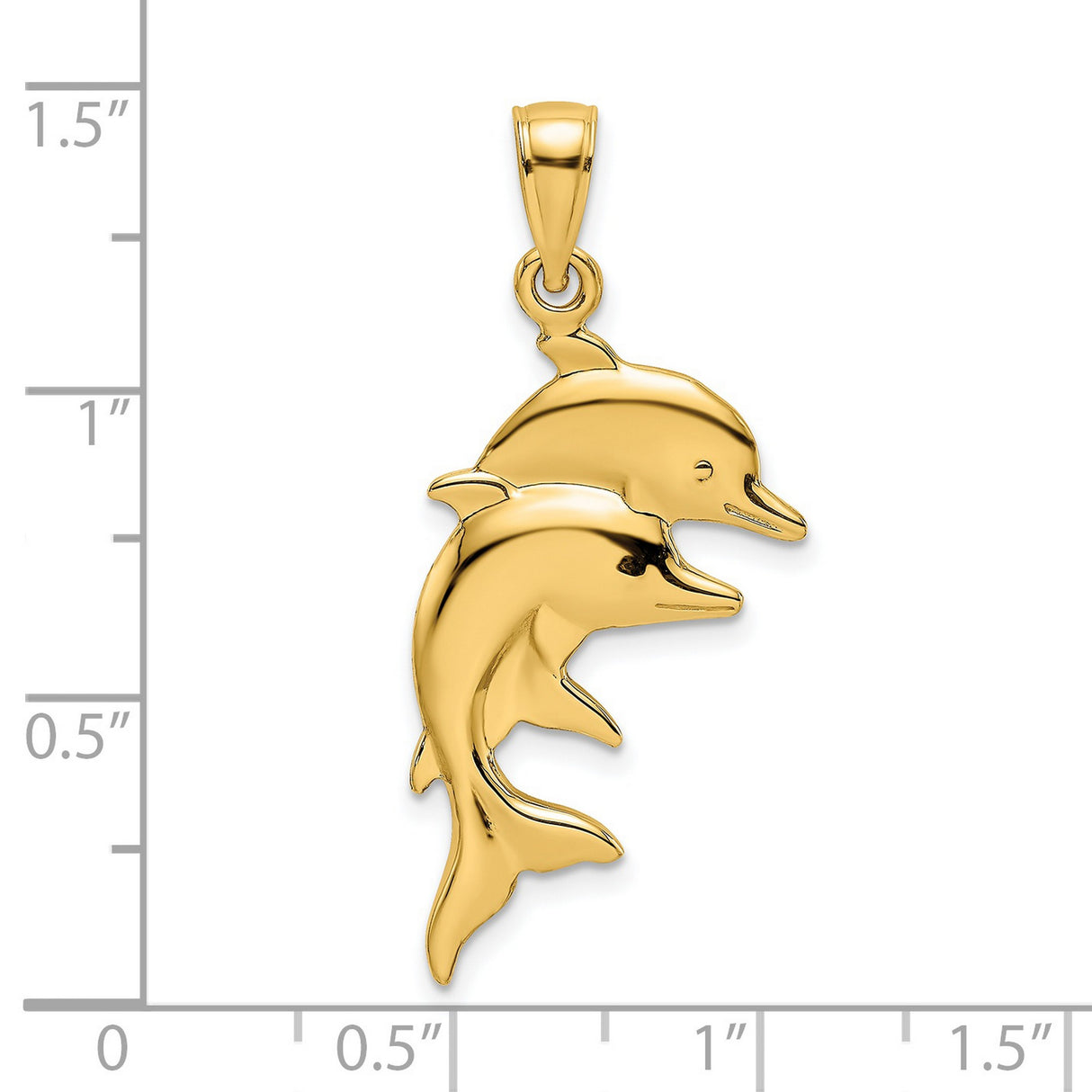 14k Yellow Gold Dolphin Pendant, Double Dolphin Charm, Ocean Animal Coastal Jewelry