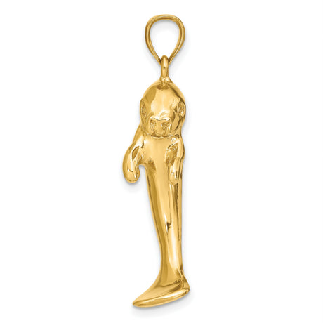 14k Yellow Gold Manatee Pendant, Detailed Sea Cow Charm, Ocean Theme Marine Life Jewelry