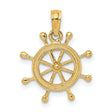 14k Yellow Gold Ship Wheel Pendant, Nautical Helm Design for Men or Unisex Wearers