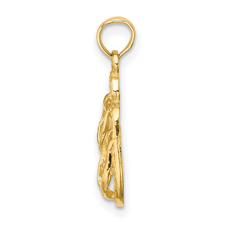 14k Yellow Gold Flip-Flop Pendant Charm, Textured Coastal Summer Beach Style, Unisex Travel Jewelry