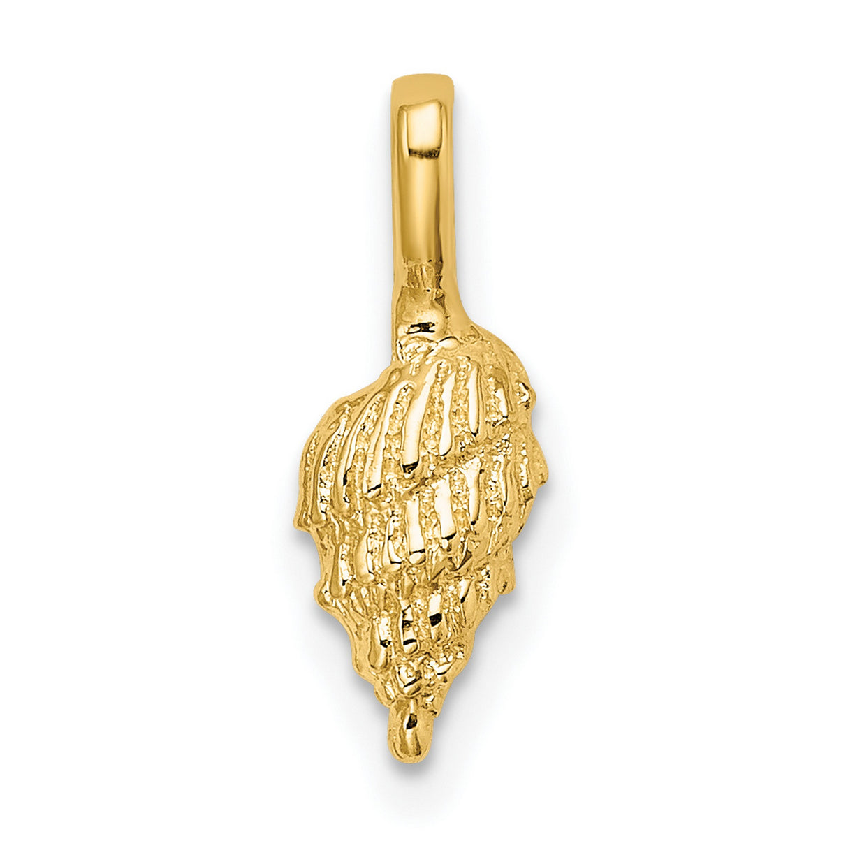 14k Yellow Gold Seashell Pendant with Textured Detailing, Nautical Conch Charm for Women