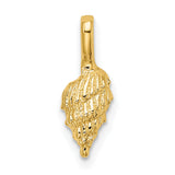 14k Yellow Gold Seashell Pendant with Textured Detailing, Nautical Conch Charm for Women