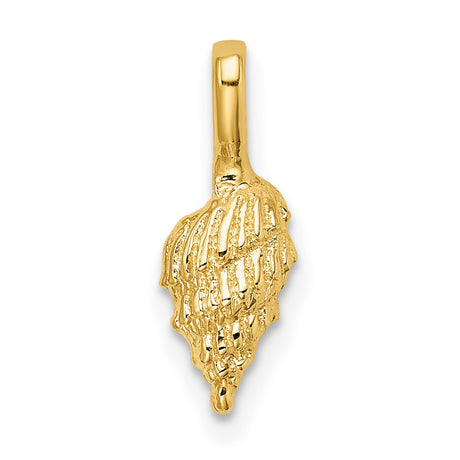 14k Yellow Gold Seashell Pendant with Textured Detailing, Nautical Conch Charm for Women