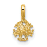 14k Yellow Gold Sand Dollar Pendant with Starfish Design, Textured Nautical Charm