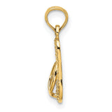 14k Yellow Gold Flip Flop Pendant, Textured Sandal Charm with Diamond-Cut Detailing