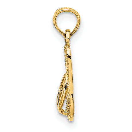 14k Yellow Gold Flip Flop Pendant, Textured Sandal Charm with Diamond-Cut Detailing