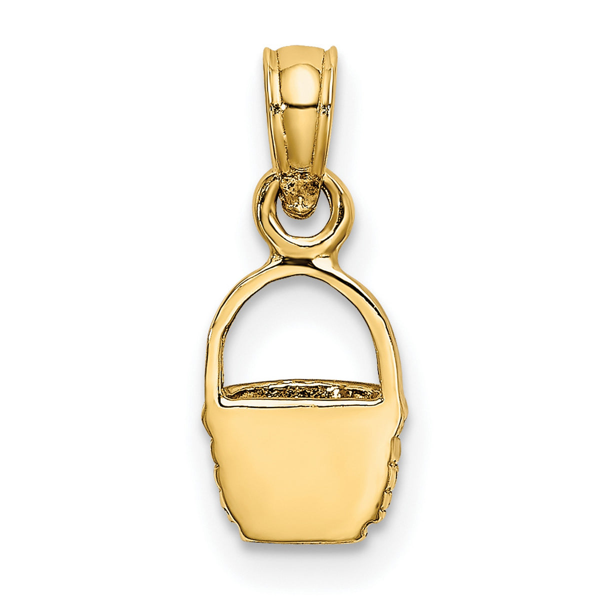 14k Yellow Gold Basket Pendant Charm with Woven Texture, Harvest Motif for Women