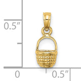 14k Yellow Gold Basket Pendant Charm with Woven Texture, Harvest Motif for Women