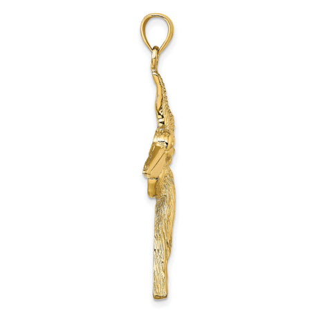 14k Yellow Gold Pelican Pendant, Lifelike Flying Bird Design, Nautical Wildlife Charm