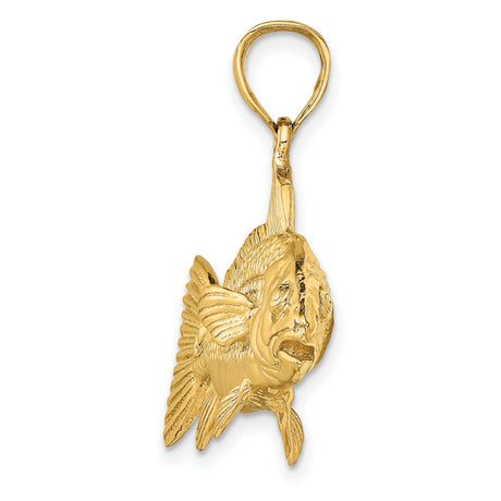 14k Yellow Gold Fish Pendant with Realistic Gamefish Design, Nautical Marine Theme