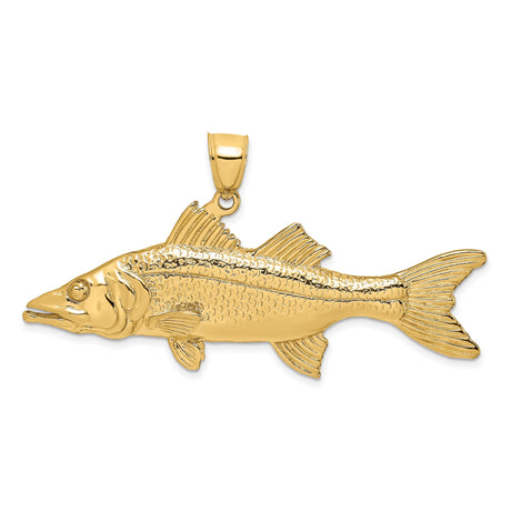 14k Yellow Gold Snook Fish Pendant, Realistic Marine Life Charm for Men or Unisex