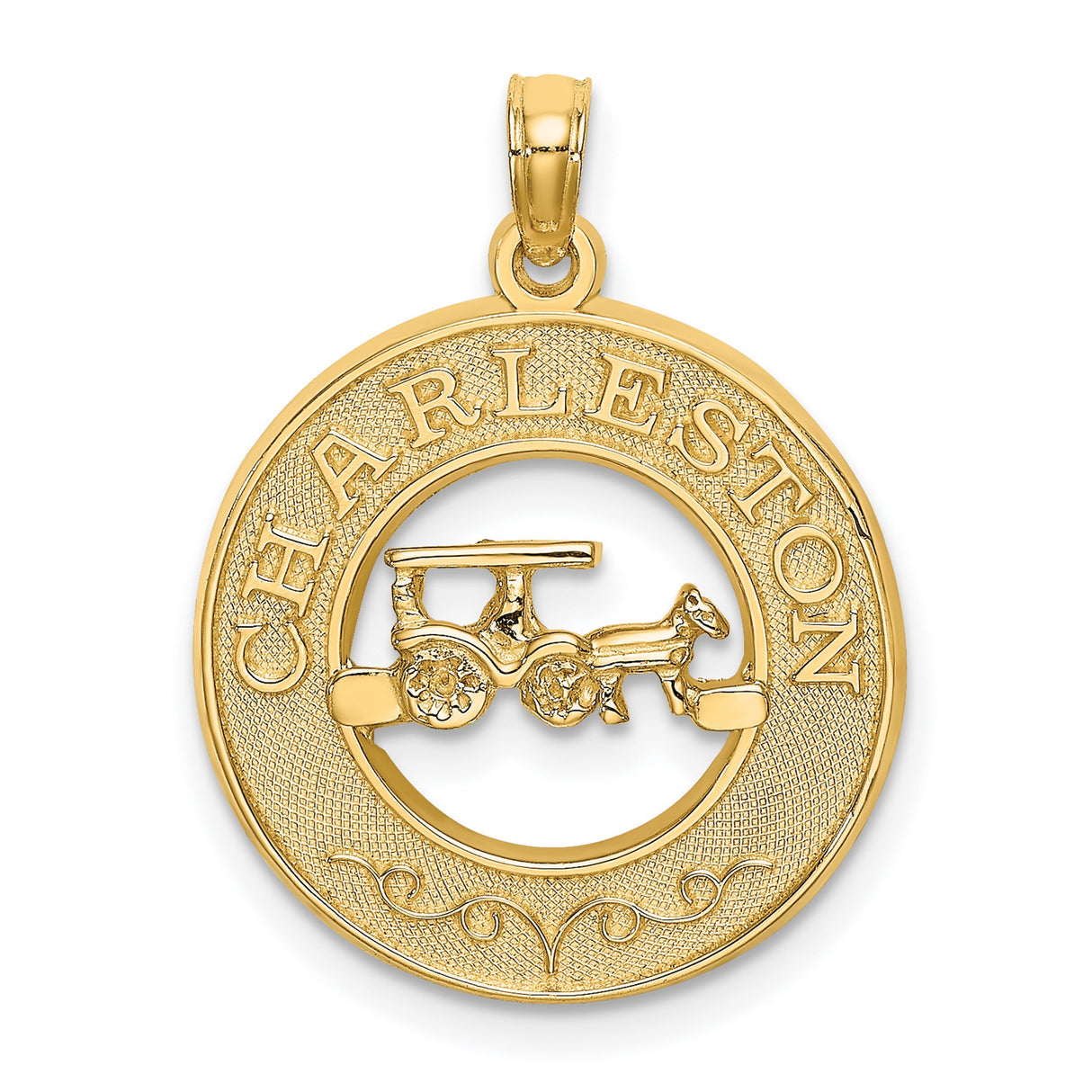 14k Yellow Gold Carriage Pendant with Cutout Horse Design, Southern Heritage Charm
