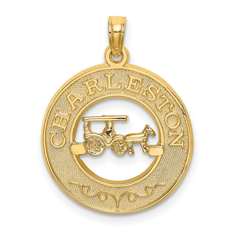 14k Yellow Gold Carriage Pendant with Cutout Horse Design, Southern Heritage Charm