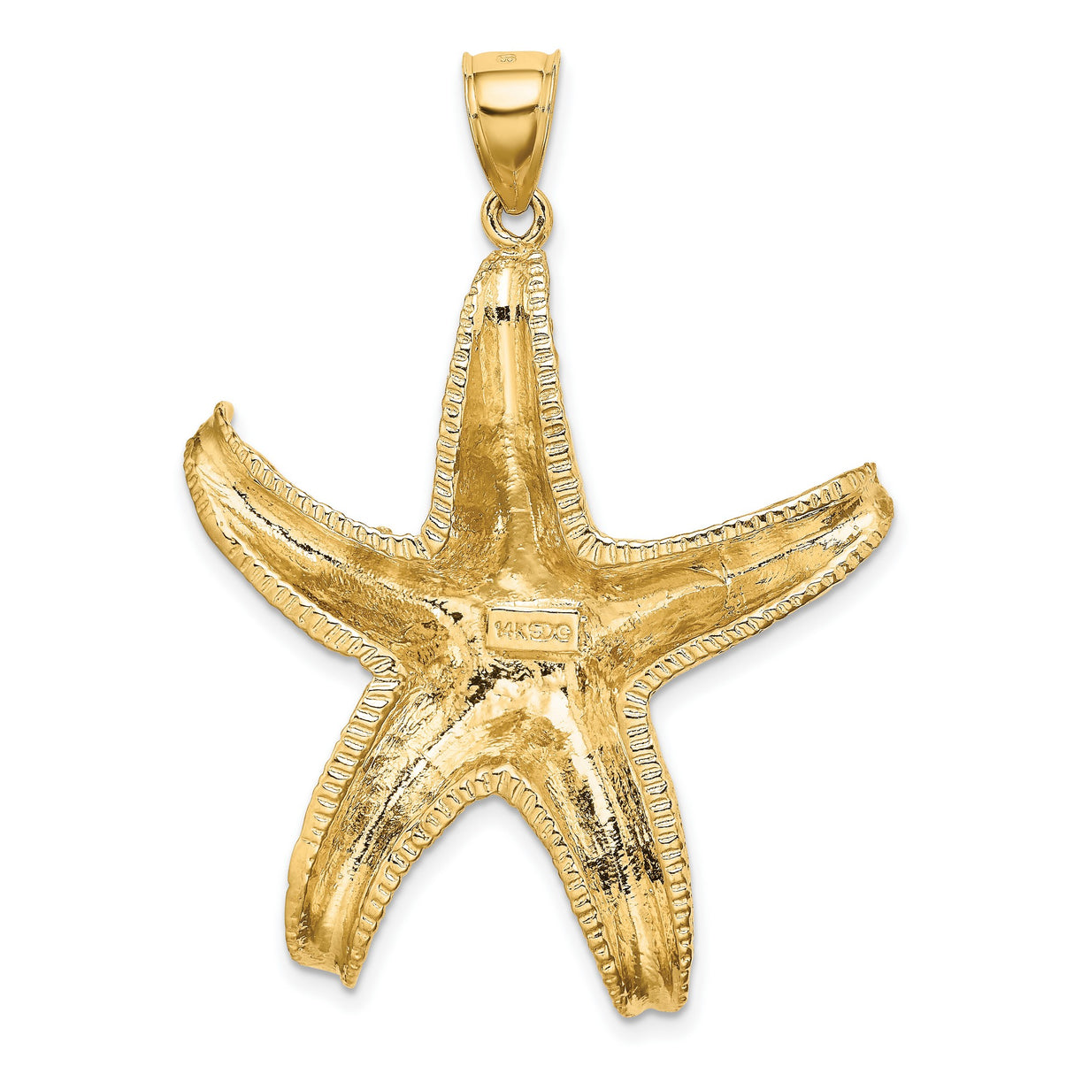 14k Yellow Gold Starfish Pendant, Textured Nautical Design, Ocean Motif for Women