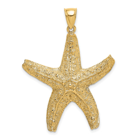 14k Yellow Gold Starfish Pendant, Textured Nautical Design, Ocean Motif for Women