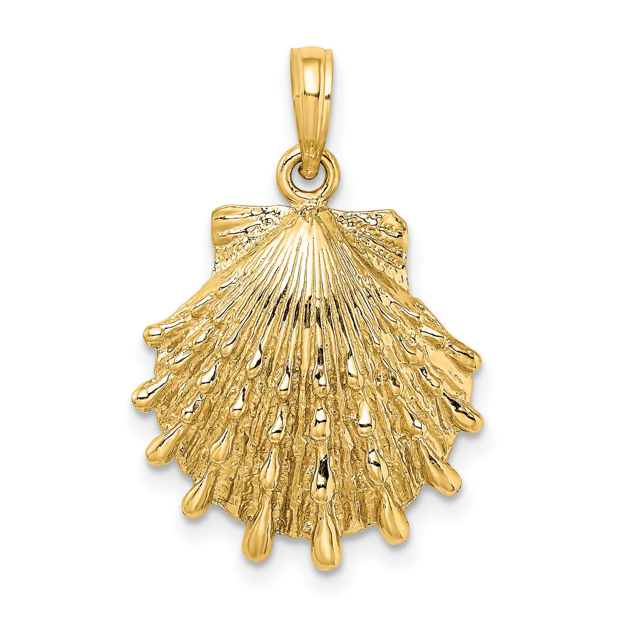 14k Yellow Gold Scallop Shell Pendant, Camino de Santiago Symbol, Christian Faith Charm