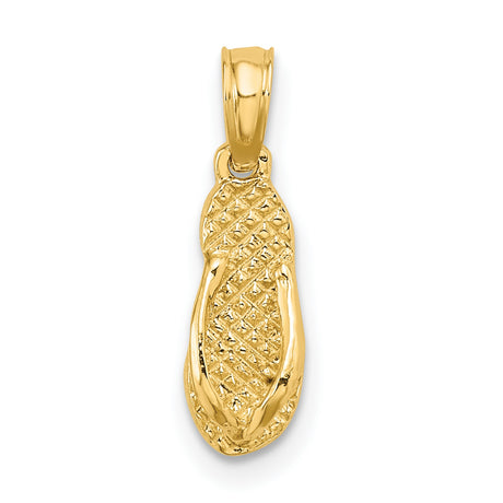 14k Yellow Gold Flip Flop Pendant with Textured Sole, Beach Sandal Charm for Women