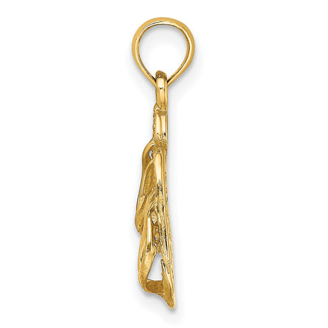 14k Yellow Gold Flip-Flop Pendant, Textured Sandal Charm with Coastal Ocean Theme