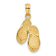 14k Yellow Gold Flip-Flop Pendant, Textured Sandal Charm with Coastal Ocean Theme