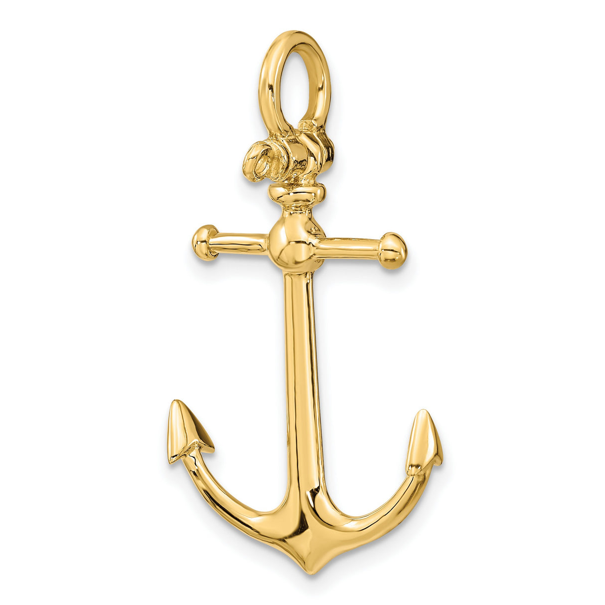 14k Yellow Gold Anchor Pendant, Polished Nautical Design Symbolizing Strength and Faith