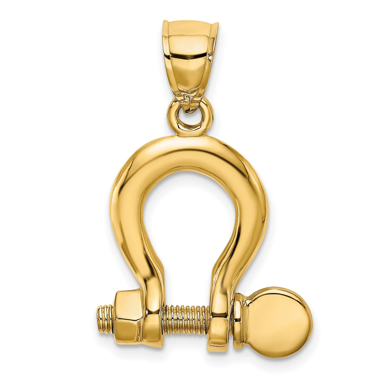 14k Yellow Gold D-Shackle Pendant, Nautical Inspired Rugged Industrial Design for Men