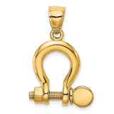 14k Yellow Gold D-Shackle Pendant, Nautical Inspired Rugged Industrial Design for Men