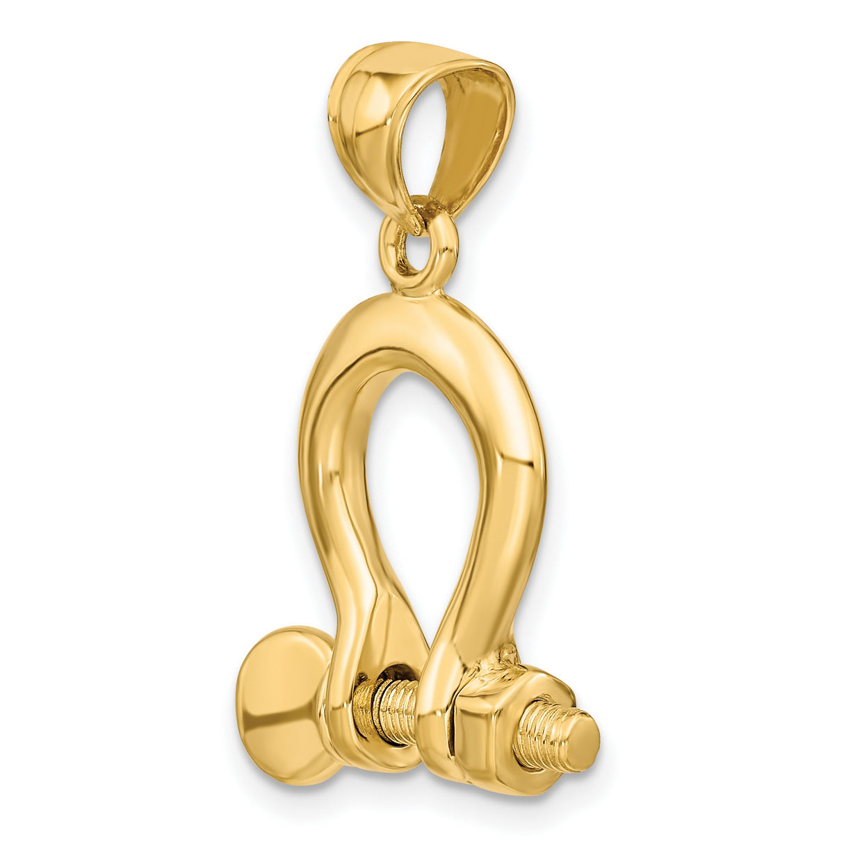 14k Yellow Gold D-Shackle Pendant, Nautical Inspired Rugged Industrial Design for Men