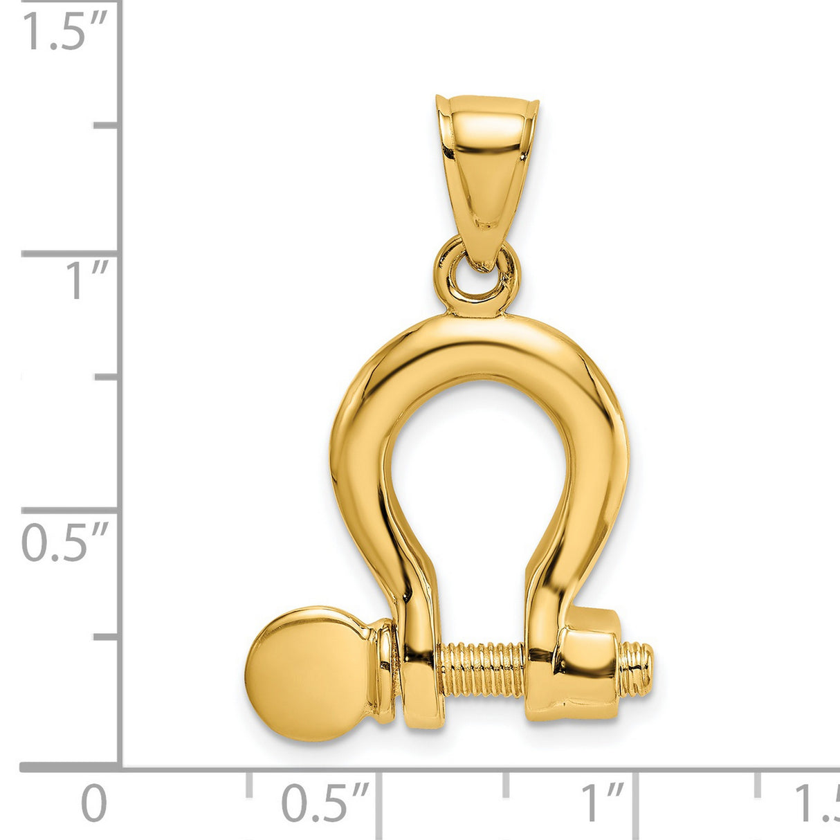 14k Yellow Gold D-Shackle Pendant, Nautical Inspired Rugged Industrial Design for Men