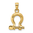 14k Yellow Gold Shackle Pendant, Nautical U-Shape Design with Screw Pin, Symbol of Strength